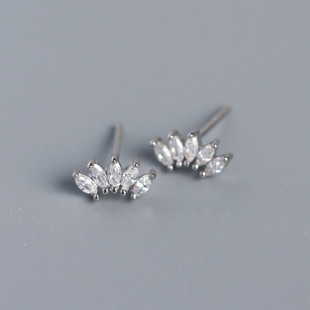 Wholesale S925 Light Luxury Sterling Silver Inlaid Stone Fan-shaped Earrings